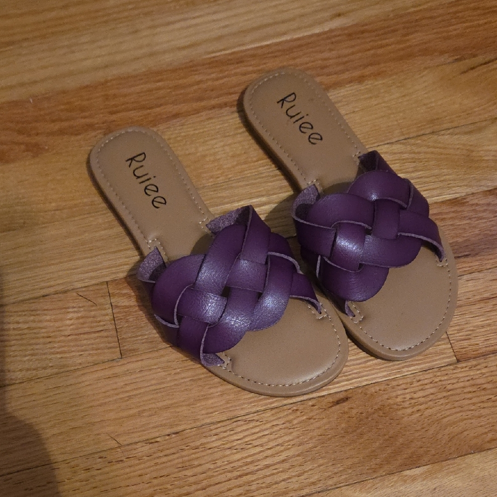 Stylish Purple and Tan Sandals witHigh-grade Flat Slippers For Women